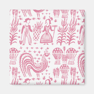 Aimant Motif Pyrex vintage - Papier Amish (rose)