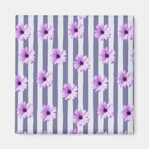 Aimant motif rayé avec marguerites violettes