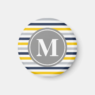 Aimant Motif rayé bleu bleu marine Monogramme