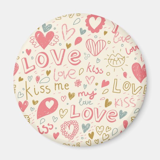 Aimant Motif romantique avec Coeurs et Lèvres (Devant)