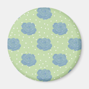 Aimant Motif rose bleu sur fond vert