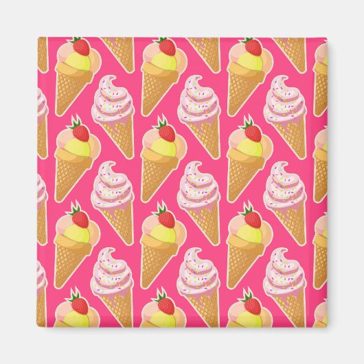 Aimant Motif rose Kawaii avec crème glacée aux fraises (Devant)