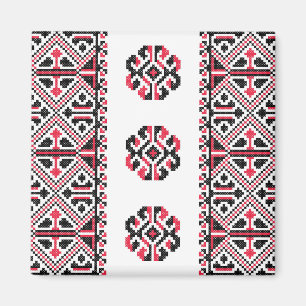 Aimant Motif russe de point de croix rouge et noir