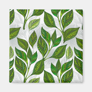 Aimant Motif sans couture avec Feuilles de thé vert