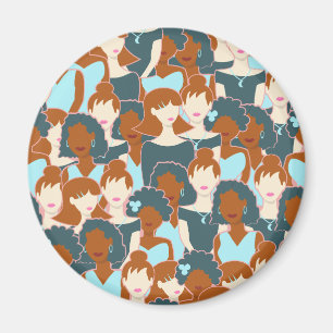 Aimant Motif sans couture avec filles noires et blanches