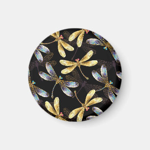 Aimant Motif sans couture avec libellules dorées