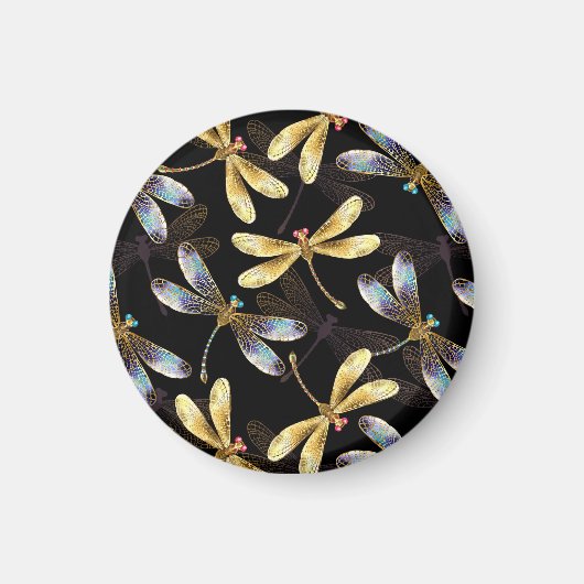 Aimant Motif sans couture avec libellules dorées (Devant)