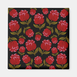 Aimant Motif sans couture de roses rouges sur arrière - p