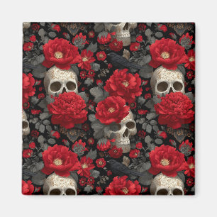 Aimant Motif sans couture floral de corbeau et de crâne g