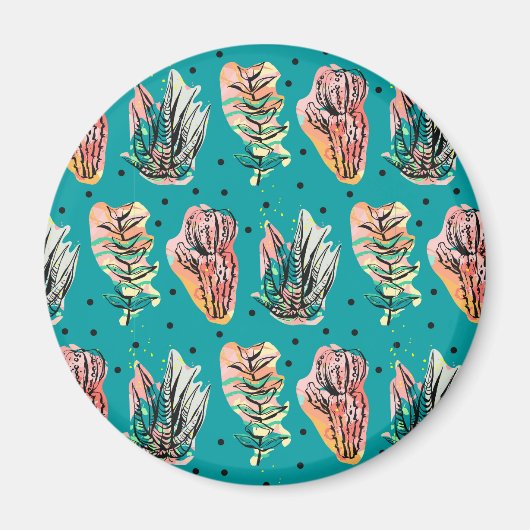 Aimant Motif Succulent de Cactus Graphique Abstrait (Devant)