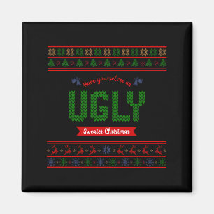 Aimant Motif tricot nordique Noël tape-à-l'œil rouge vert