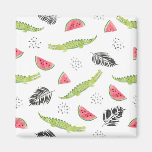 Aimant Motif tropical de pastèque et de crocodile