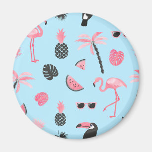 Aimant Motif tropical d'été rose et bleu