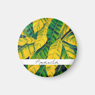 Aimant Motif vibrant à feuilles de bananier vert et jaune