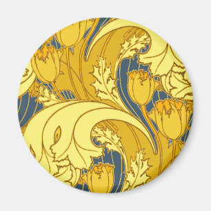 Aimant Motif vintage audacieux tulipe bleu or