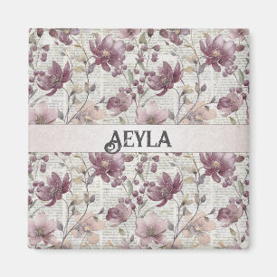 Aimant Motif vintage Floral Newspaper