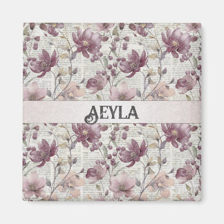 Aimant Motif vintage Floral Newspaper