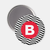 Aimant Motif Zig Zag Noir et Blanc Monogramme Rouge (Recto/Verso)