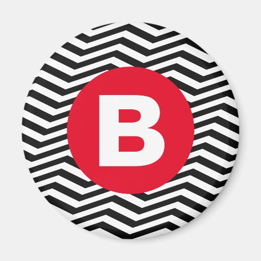Aimant Motif Zig Zag Noir et Blanc Monogramme Rouge (Devant)
