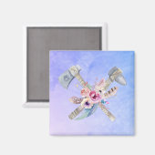 Aimant Motifs et fleurs Tomahawk Aquarelle Design (Recto/Verso)