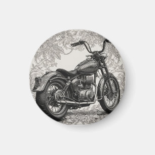 Aimant Moto Vintage avec Cadre Floral – Biker Rétro