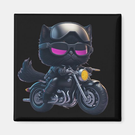 Aimant Motorcycle d'équitation de chat noir mignon (Devant)