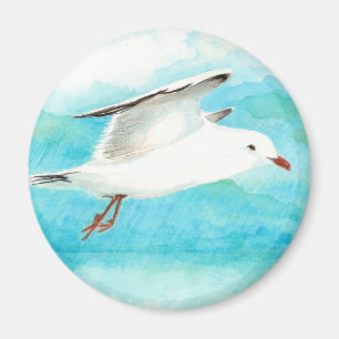 Aimant Mouette de bleu de paon d'aquarelle dans l'oiseau