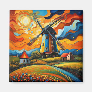 Aimant Moulin à vent au coucher du soleil 10