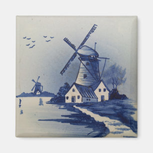 Aimant Moulin à vent bleu blanc Delft antique