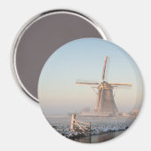 Aimant Moulin à vent dans la neige à l'aimant rond du lev (Recto/Verso)