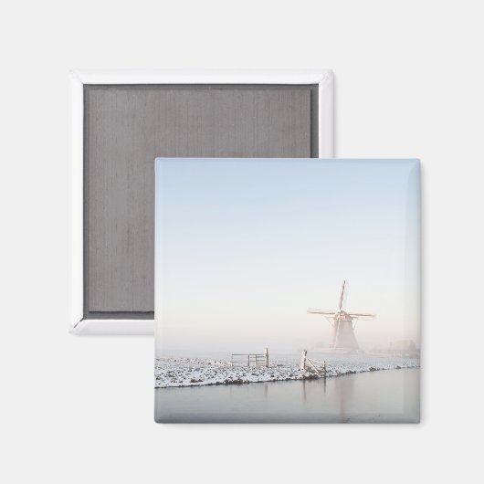 Aimant Moulin à vent dans la neige dans l'aimant d'hiver (Recto/Verso)