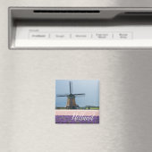 Aimant Moulin à vent traditionnel aux fleurs roses et vio (In Situ (Lave-vaisselle))