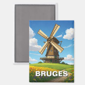 Aimant Moulin à vin à Bruges Belgique Voyage Souvenir (Recto/Verso)
