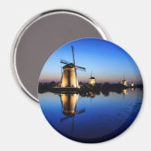 Aimant Moulins à vent à l'aimant rond Blue Hour (Recto/Verso)