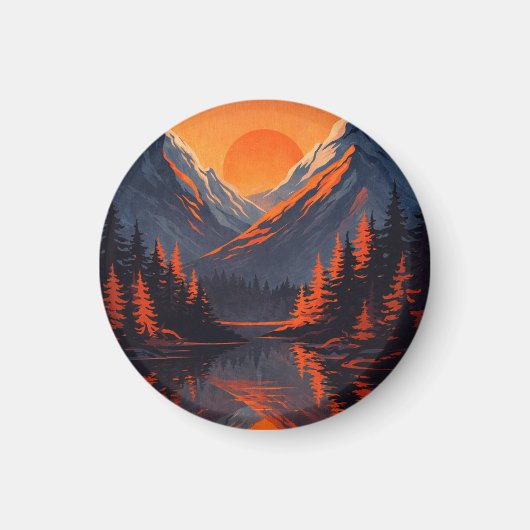 Aimant Mountain Sunset Reflection Fiery Orange Sky  (Devant)