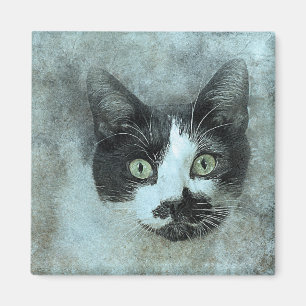 Aimant Mouser noir et blanc   ABSTRAIT   Aquarelle