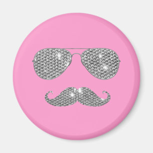 Aimant Moustache Diamant Drôle Avec Lunettes