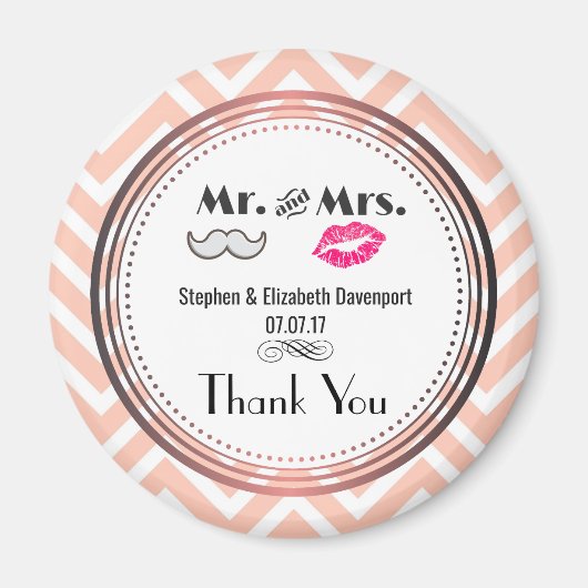 Aimant Moustache & Lèvres M. & Mme Mariage Merci (Devant)