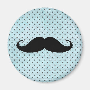 Aimant Moustache noire drôle sur le pois bleu turquoise
