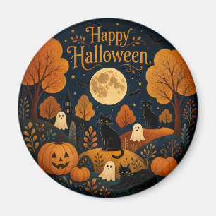 Aimant Moustaches et fantômes d'Halloween au clair de lun