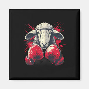 Aimant Moutons de boxe avec gants de boxe Kickboxing Drôl