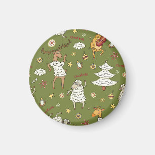 Aimant Moutons de Noël : Illustration Vintage animale.