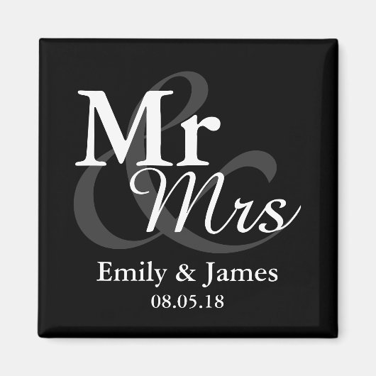 Aimant Mr&Mrs Simple Elegant Typographie Mariage Faveur (Devant)