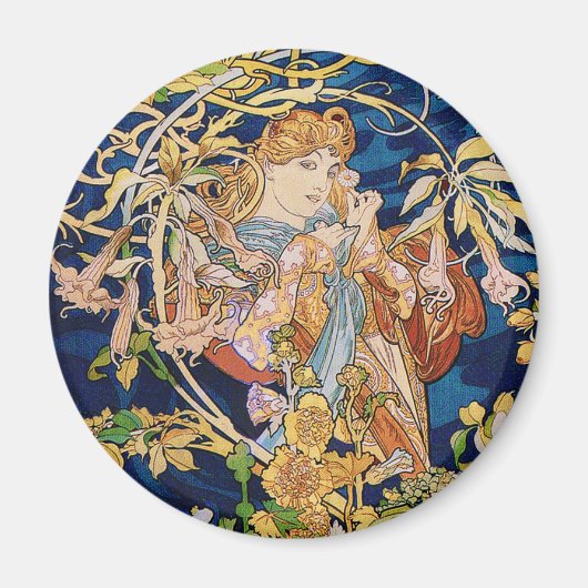 Aimant Mucha Art Nouveau : Une Femme Daisée (Devant)