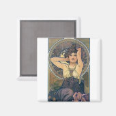Aimant Mucha iris fleurs femme art déco (Recto/Verso)