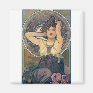 Aimant Mucha iris fleurs femme art déco