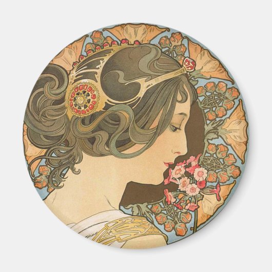 Aimant Mucha Primrose CC0639 Collection d'art frigo Magne (Devant)