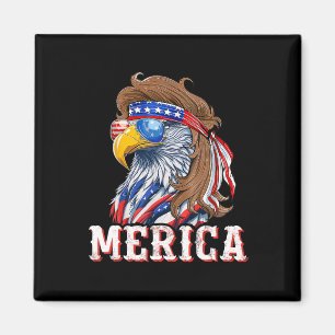 Aimant Mullet de Funny Eagle 4 juillet Drapeau américain 