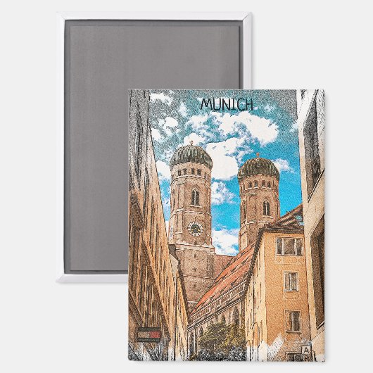 Aimant Munich coloré Allemagne Frauenkirche (Recto/Verso)