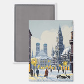Aimant Munich Marienplatz Allemagne Fleurs (Recto/Verso)